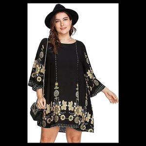 Plus Size Boho Bohemian Print Summer Beach Dress